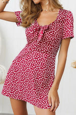 V Neck Bowknot Short-sleeved Dress - Pavacat