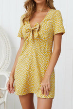 V Neck Bowknot Short-sleeved Dress - Pavacat