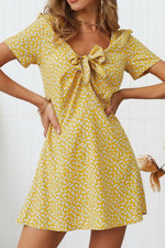 V Neck Bowknot Short-sleeved Dress - Pavacat