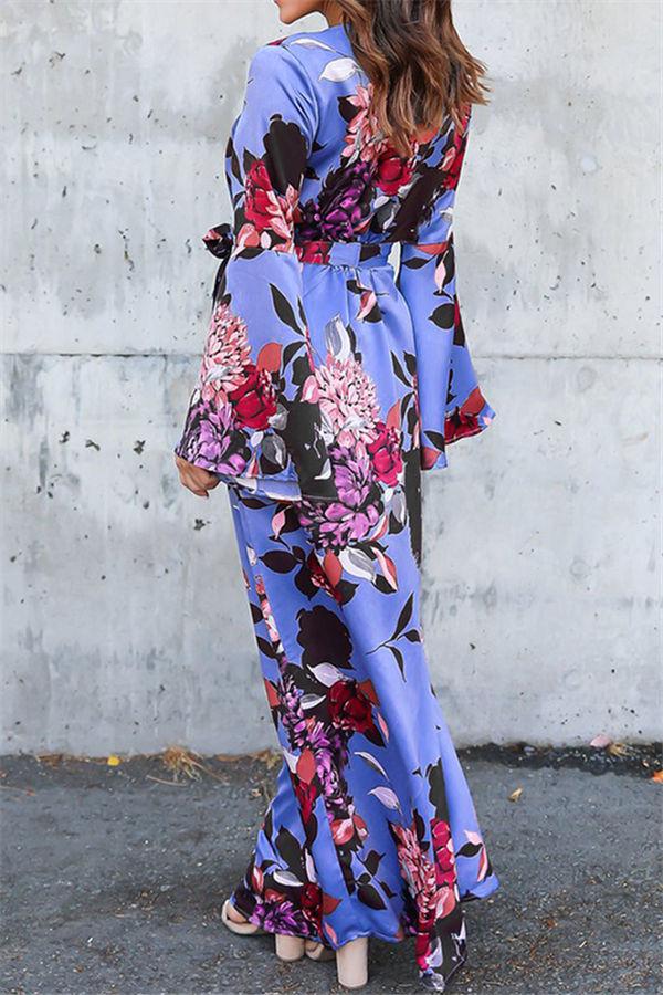 Floral V Neck Slit Maxi Dress Dress 5201901221602 
