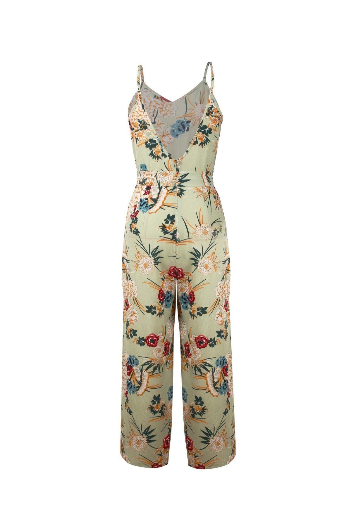 V Neck Floral Slit Jumpsuit - Green Jumpsuits & Rompers 5201812281531 