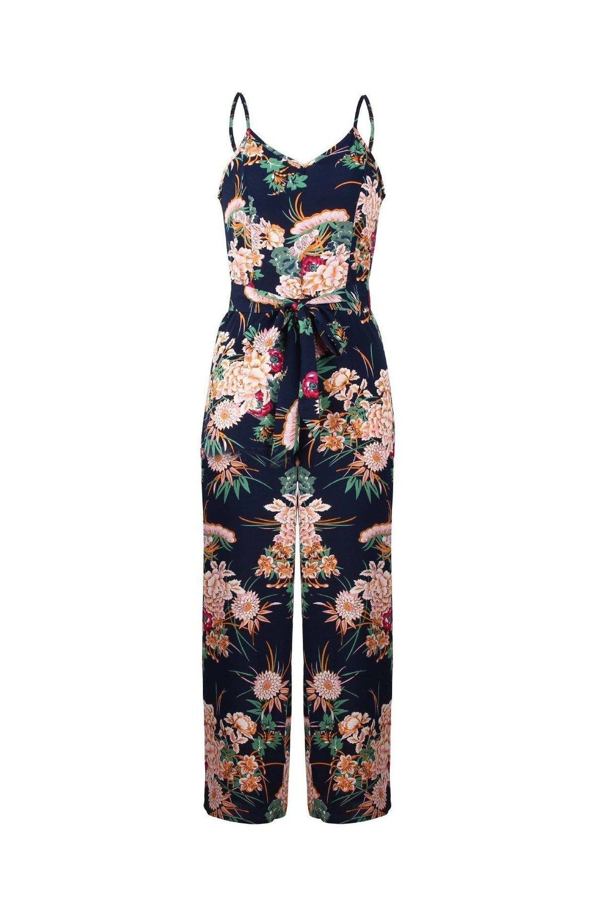 V Neck Floral Slit Jumpsuit - Green Jumpsuits & Rompers 5201812281531 