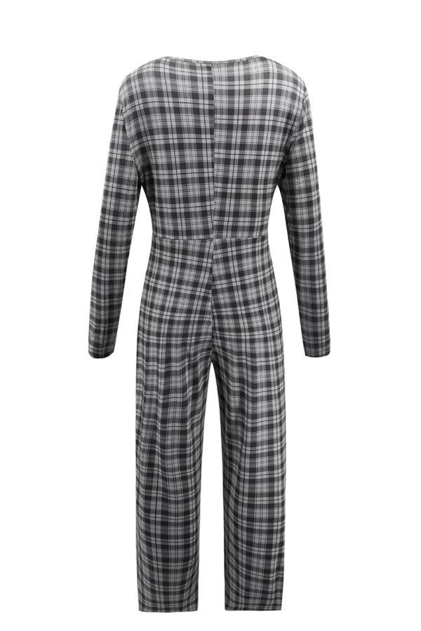 V Neck Plaid Jumpsuit Jumpsuits & Rompers 5201901221602 