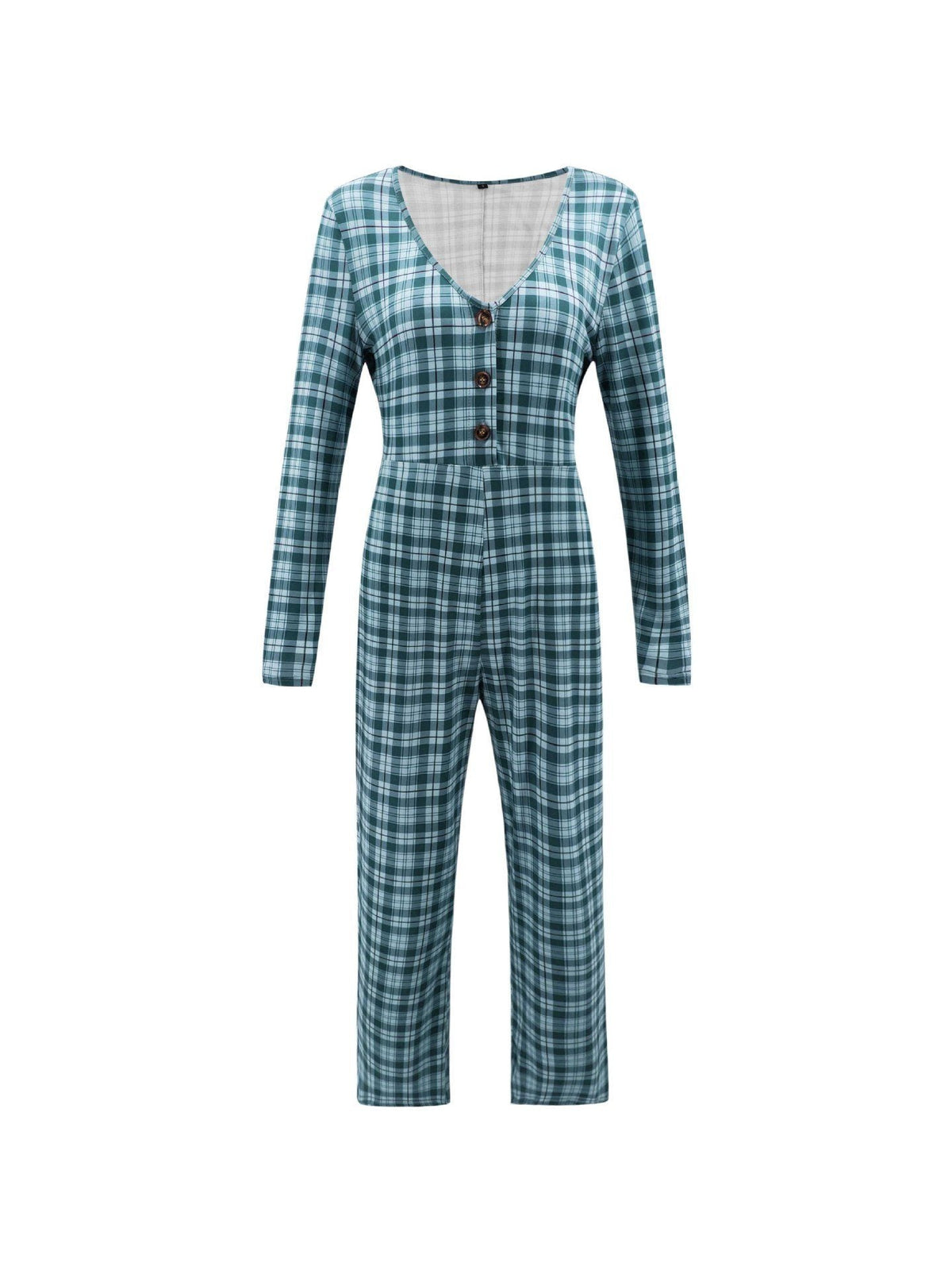 V Neck Plaid Jumpsuit Jumpsuits & Rompers 5201901221602 L blue 