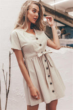 Elegant Linen Lantern Sleeve Shirt Dress - Pavacat