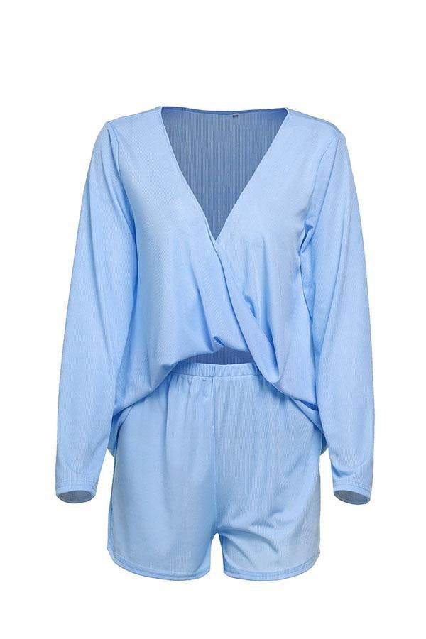 V Neck Top And Shorts Set Jumpsuits & Rompers 5201902090929 