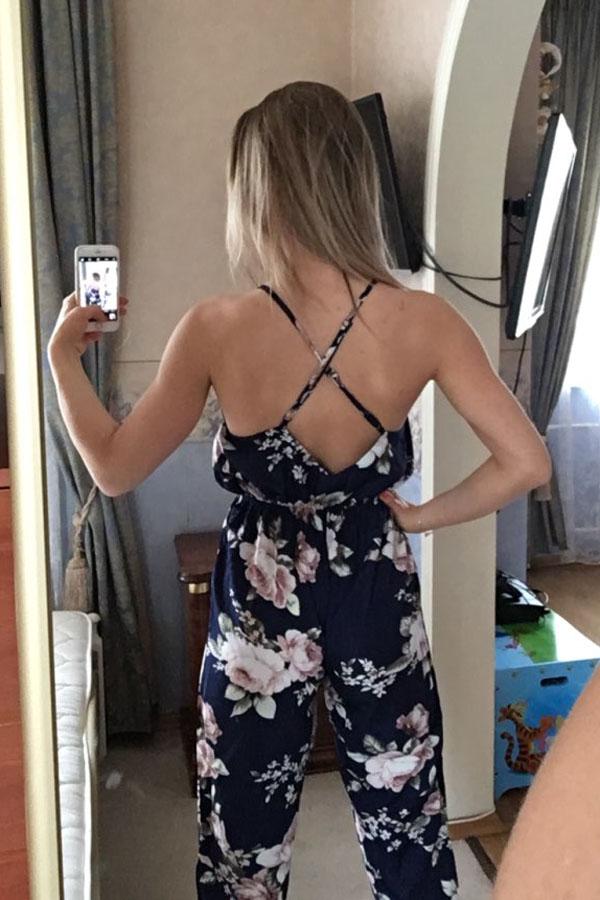Vintage Deep V-neck Floral Jumpsuit Jumpsuits & Rompers Pavacat 