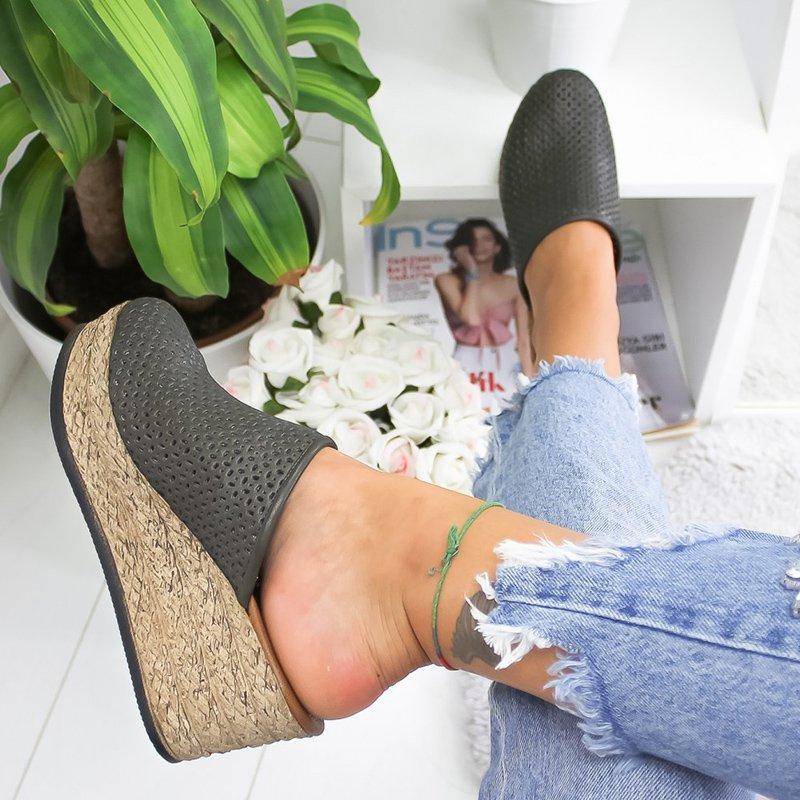 Vintage Hollow-out Closed Toe Wedges Sandals Filler Heel Slippers Sandals Pavacat 