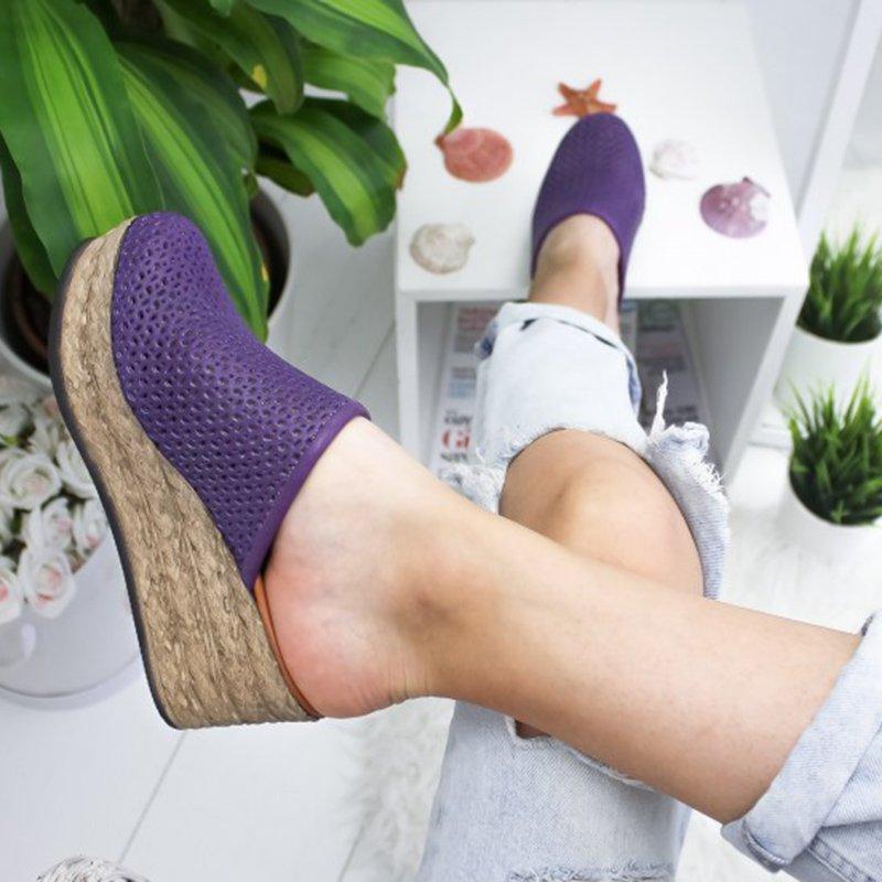 Vintage Hollow-out Closed Toe Wedges Sandals Filler Heel Slippers Sandals Pavacat 
