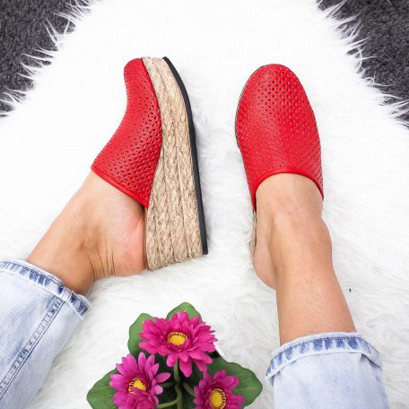 Vintage Hollow-out Closed Toe Wedges Sandals Filler Heel Slippers Sandals Pavacat 