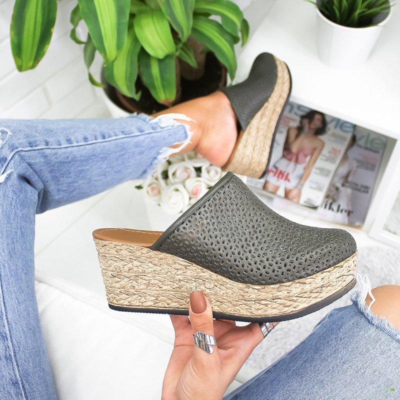 Vintage Hollow-out Closed Toe Wedges Sandals Filler Heel Slippers Sandals Pavacat 