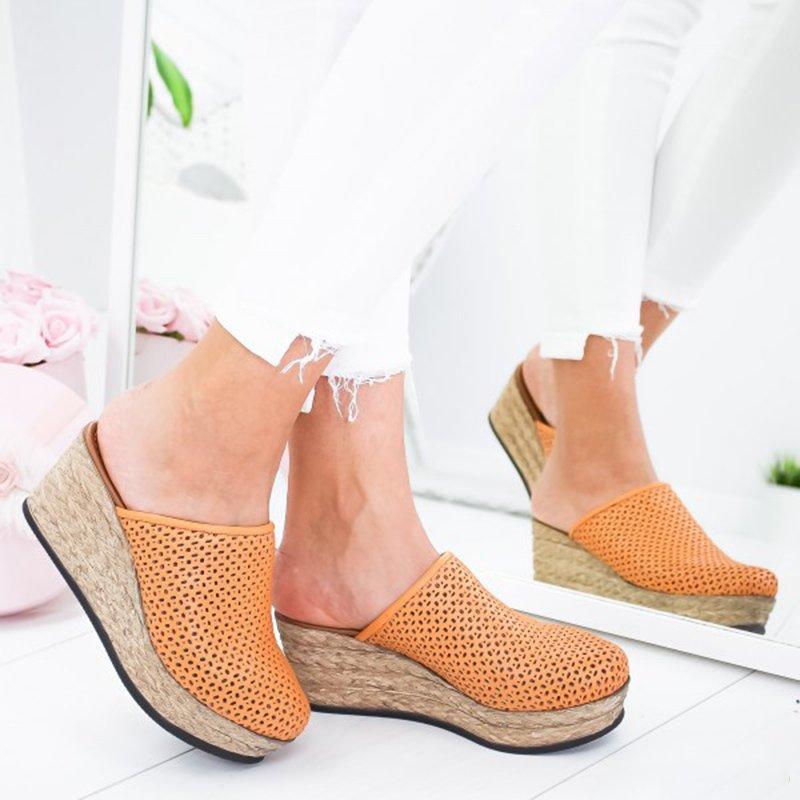 Vintage Hollow-out Closed Toe Wedges Sandals Filler Heel Slippers Sandals Pavacat US5.5(LABEL SIZE 35) Apricot 