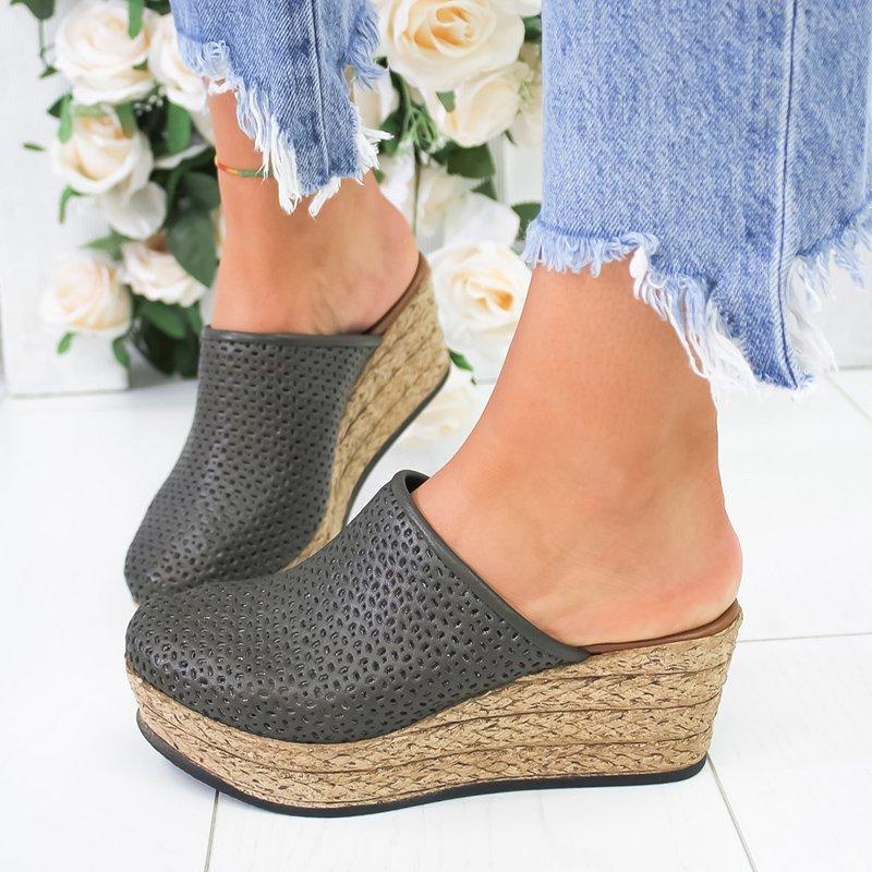 Vintage Hollow-out Closed Toe Wedges Sandals Filler Heel Slippers Sandals Pavacat US5.5(LABEL SIZE 35) Grey 