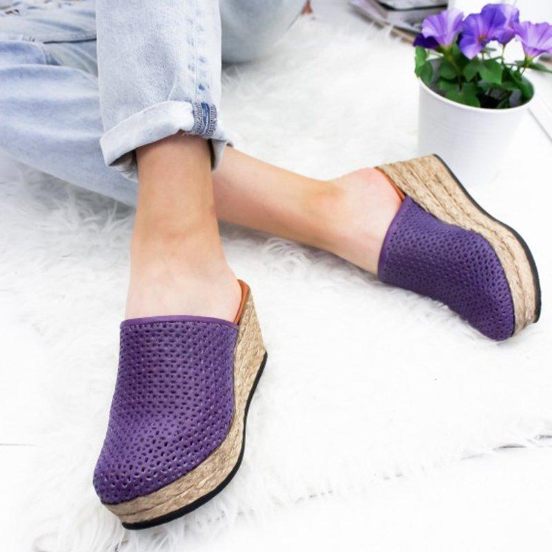 Vintage Hollow-out Closed Toe Wedges Sandals Filler Heel Slippers Sandals Pavacat US5.5(LABEL SIZE 35) Purple 