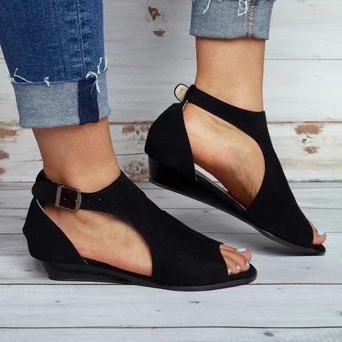 Wedges Ankle Strap Peep Toe Wedge Sandals Sandals Pavacat US5.5(LABEL SIZE 35) Black 
