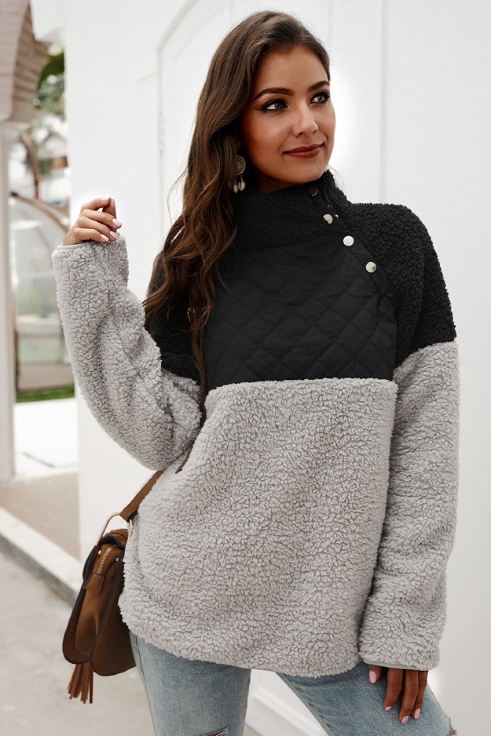 Winter High Neck Buttons Plush Coat - Pavacat
