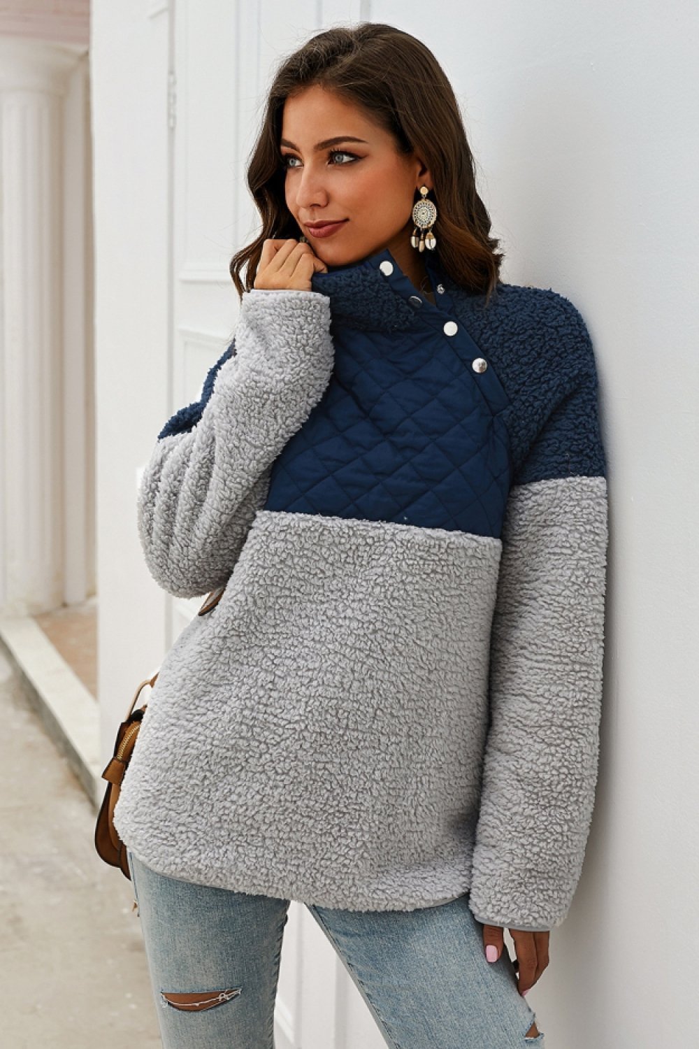 Winter High Neck Buttons Plush Coat - Pavacat
